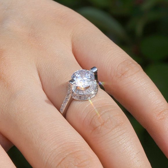 🍁 Trendy Wedding Round CZ Design Anillo Silver Dainty Ring for Women,VIP487 - Picture 5 of 6